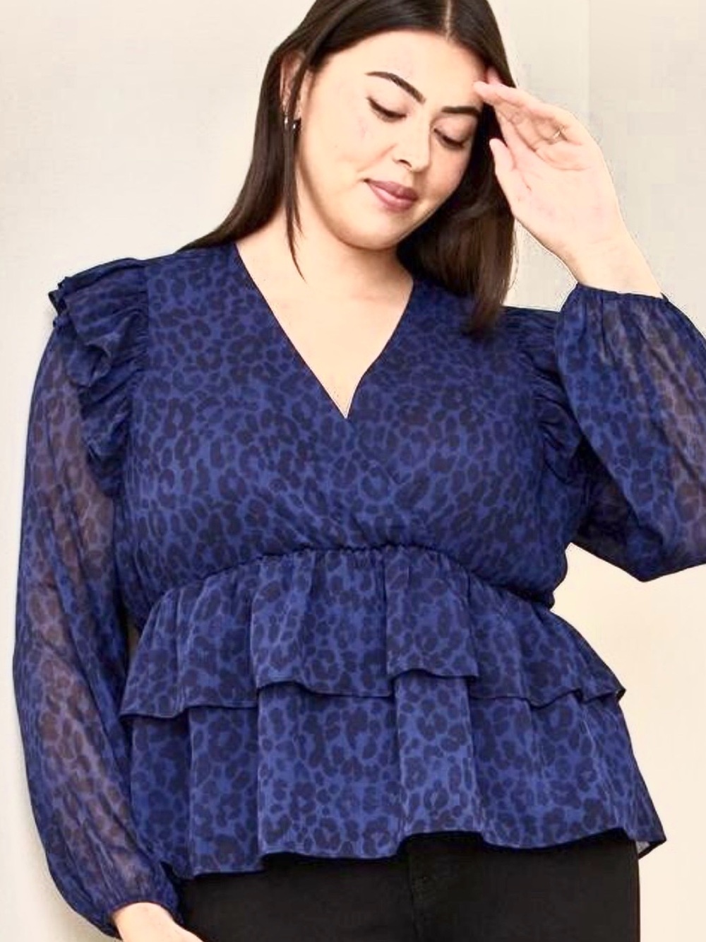 🆕🌼TORRID Blue Leopard Print Ruffled Top🌼